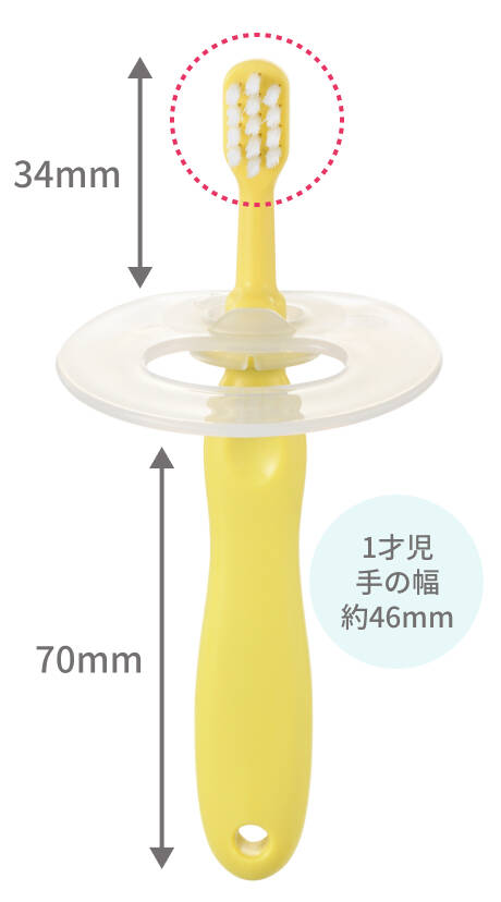 トライ つよもち乳歯ブラシSTEP3：1才児手の幅約46mmに合わせたサイズ